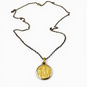 Vintage Gold Filled St Anne Necklace Catholic Medal 18 Inch Chain Religious Pend